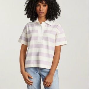 Everlane The Organic Cotton Retro Jersey Polo Shirt purple stripe Size S NWT